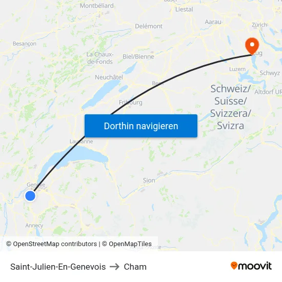 Saint-Julien-En-Genevois to Cham map