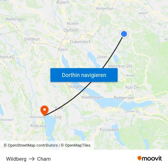 Wildberg to Cham map