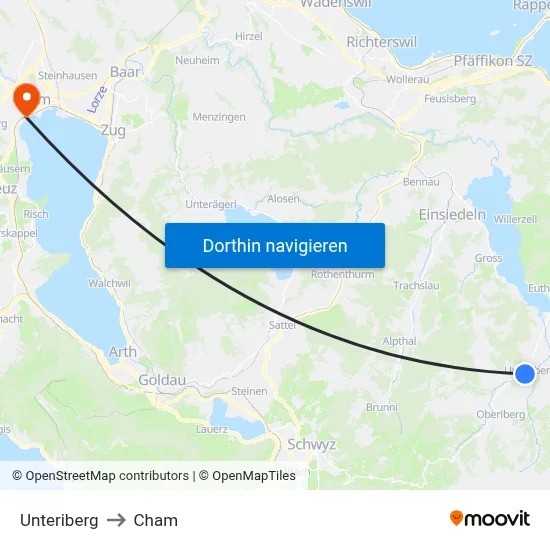 Unteriberg to Cham map