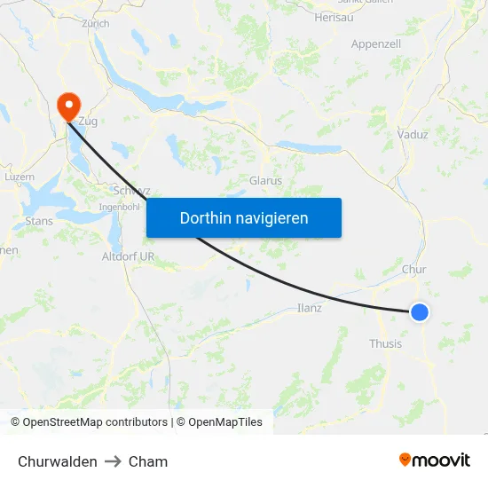Churwalden to Cham map