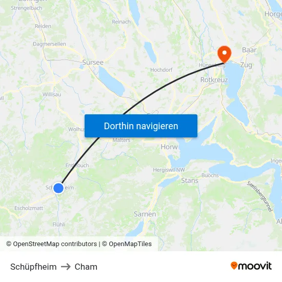Schüpfheim to Cham map