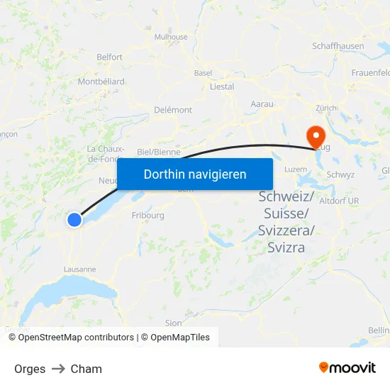 Orges to Cham map
