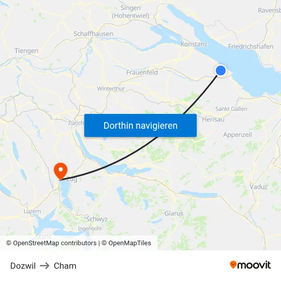 Dozwil to Cham map