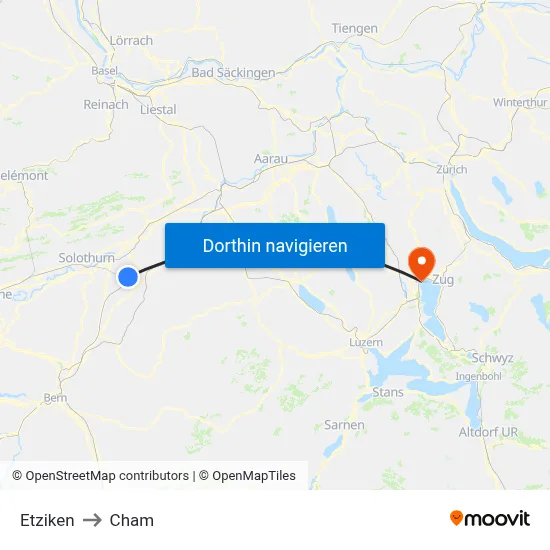 Etziken to Cham map