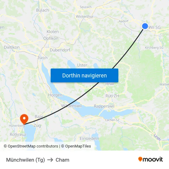 Münchwilen (Tg) to Cham map
