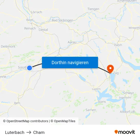 Luterbach to Cham map