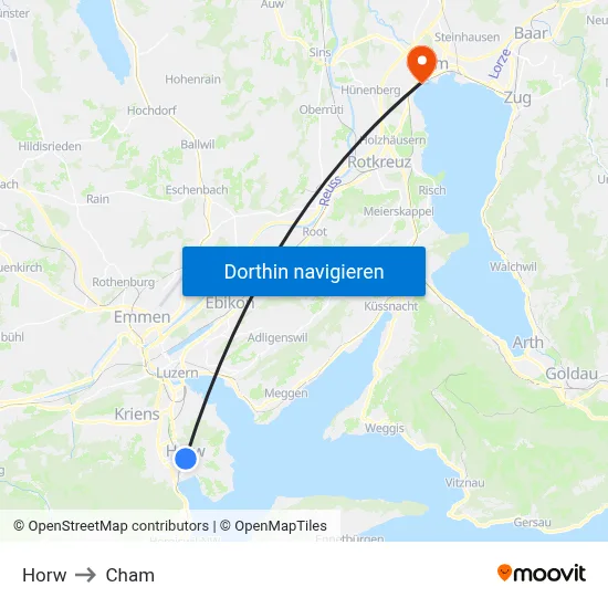 Horw to Cham map