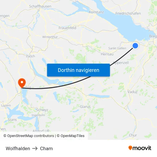 Wolfhalden to Cham map