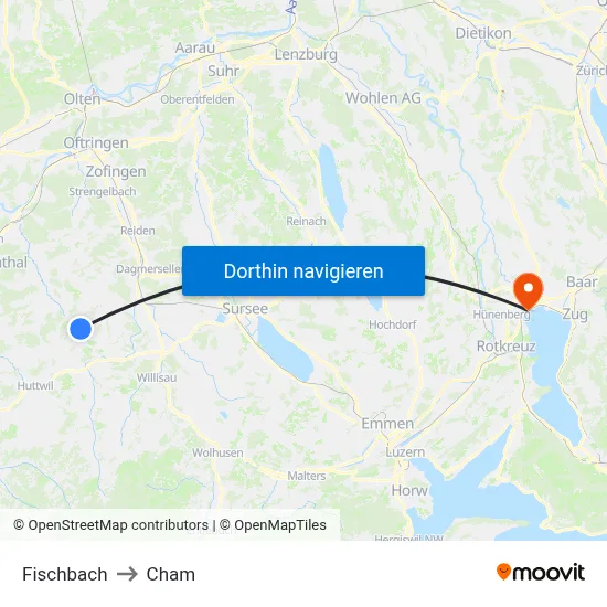 Fischbach to Cham map