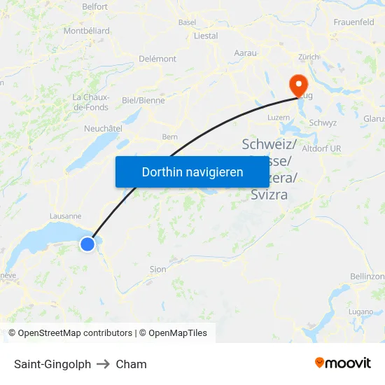 Saint-Gingolph to Cham map