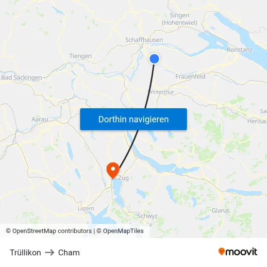 Trüllikon to Cham map