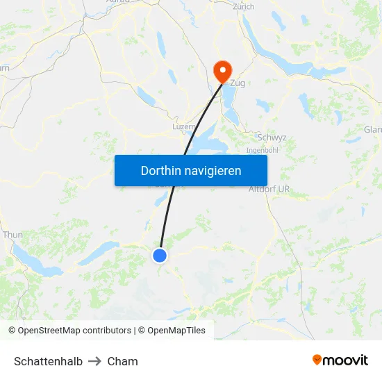 Schattenhalb to Cham map