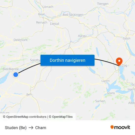 Studen (Be) to Cham map