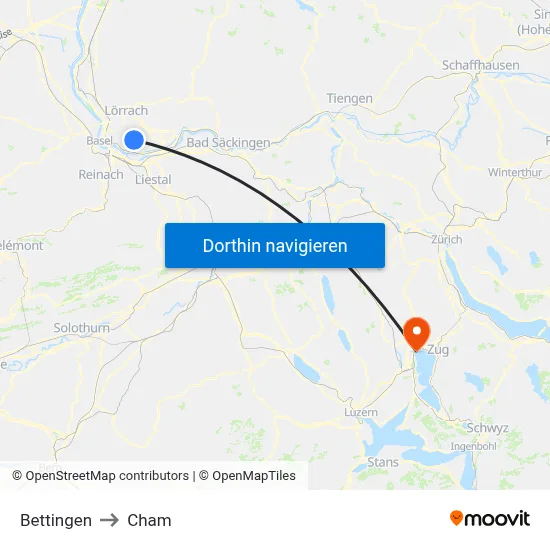 Bettingen to Cham map