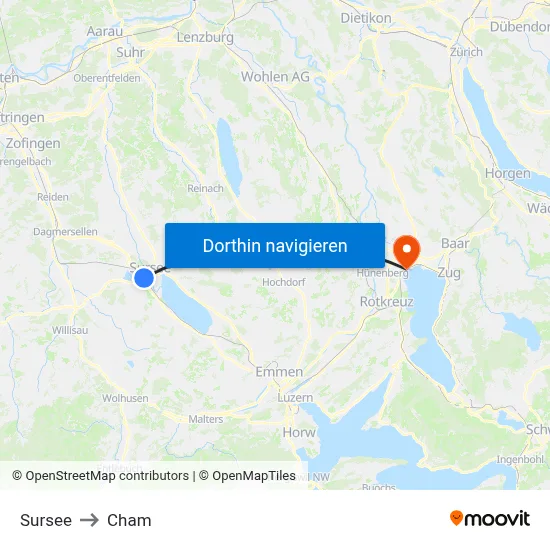Sursee to Cham map