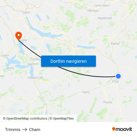 Trimmis to Cham map