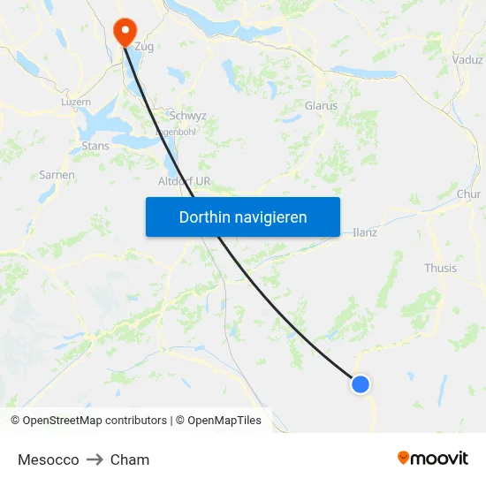 Mesocco to Cham map