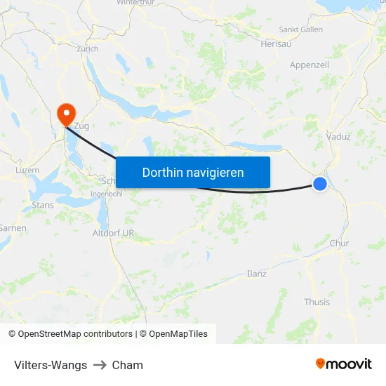 Vilters-Wangs to Cham map