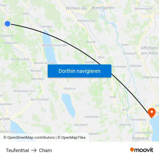 Teufenthal to Cham map