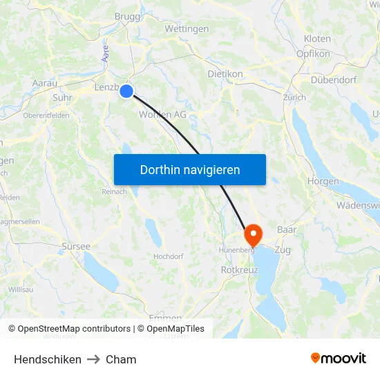 Hendschiken to Cham map