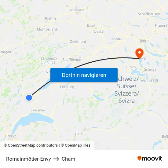 Romainmôtier-Envy to Cham map