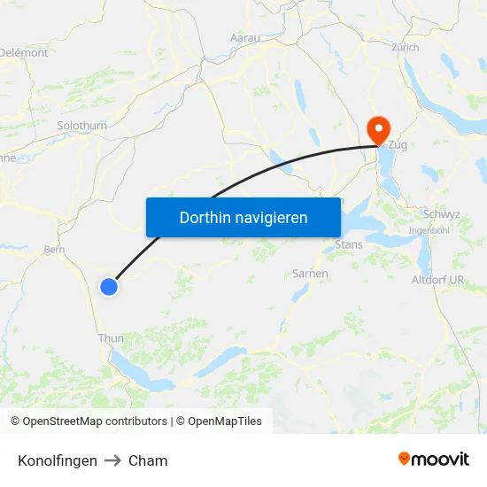 Konolfingen to Cham map