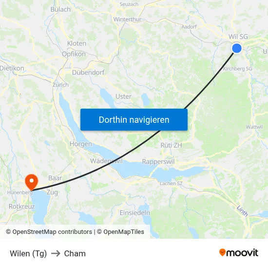 Wilen (Tg) to Cham map