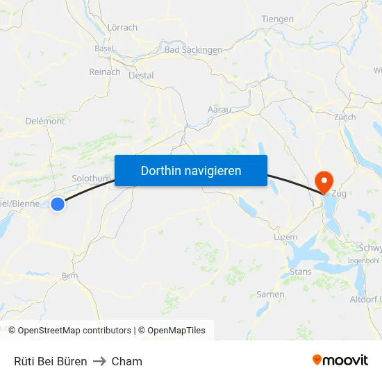 Rüti Bei Büren to Cham map