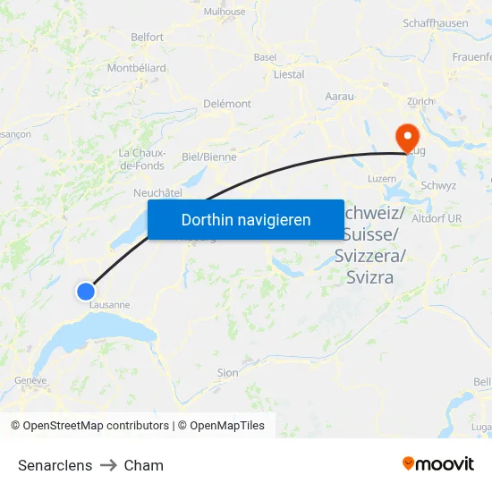 Senarclens to Cham map