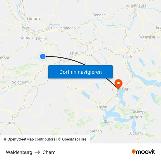 Waldenburg to Cham map