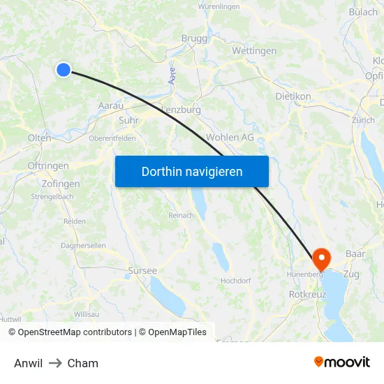 Anwil to Cham map
