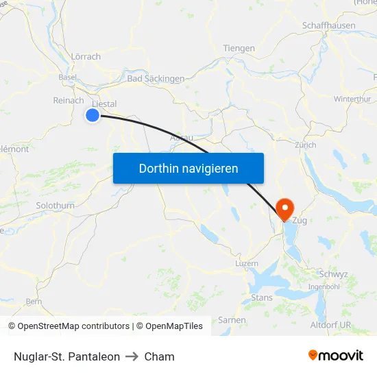 Nuglar-St. Pantaleon to Cham map
