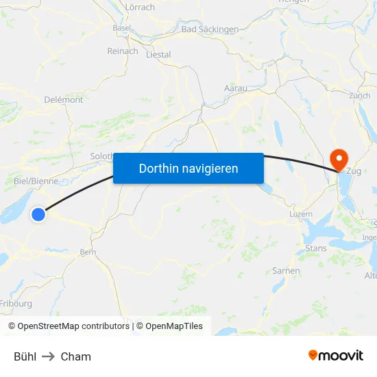 Bühl to Cham map