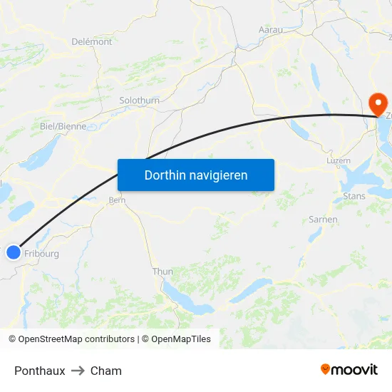 Ponthaux to Cham map