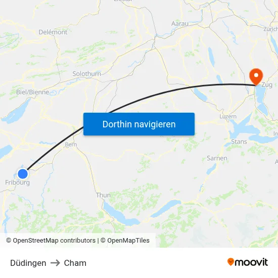 Düdingen to Cham map