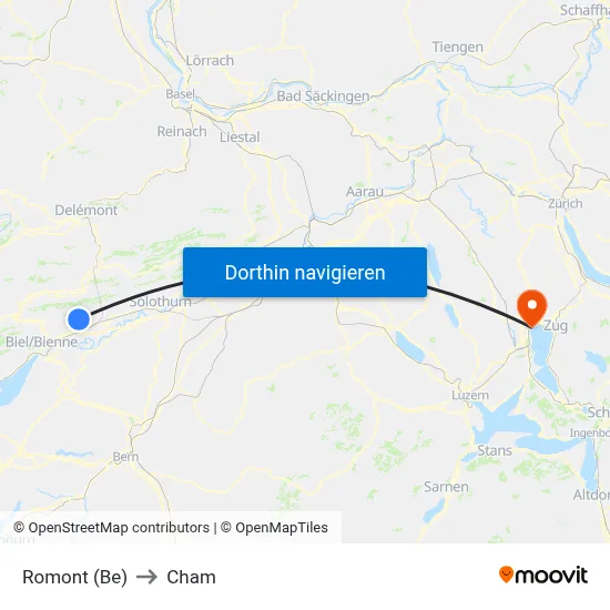Romont (Be) to Cham map