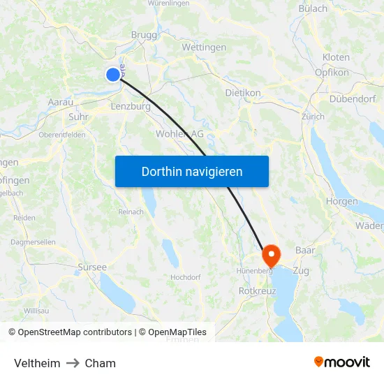 Veltheim to Cham map