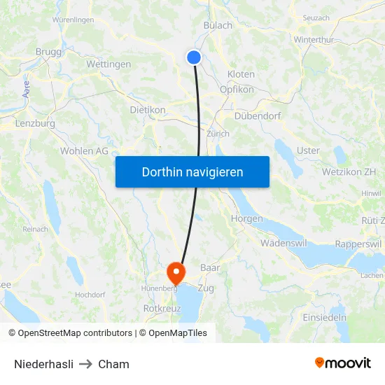 Niederhasli to Cham map