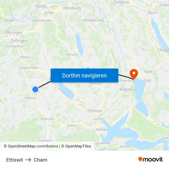 Ettiswil to Cham map