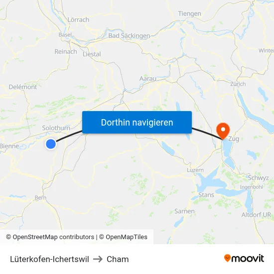Lüterkofen-Ichertswil to Cham map