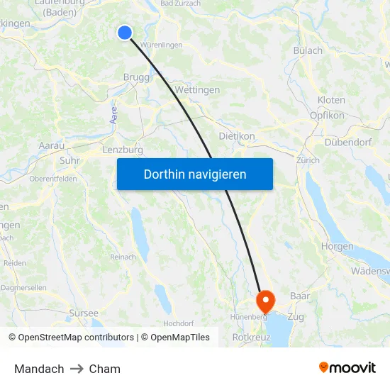 Mandach to Cham map