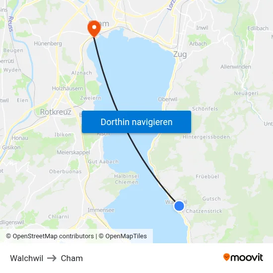 Walchwil to Cham map
