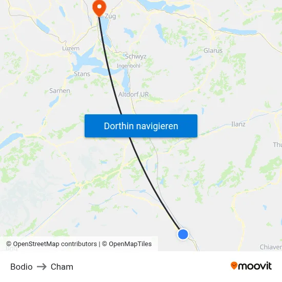 Bodio to Cham map