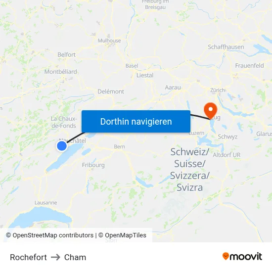 Rochefort to Cham map