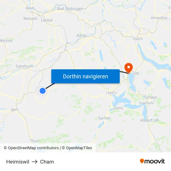Heimiswil to Cham map
