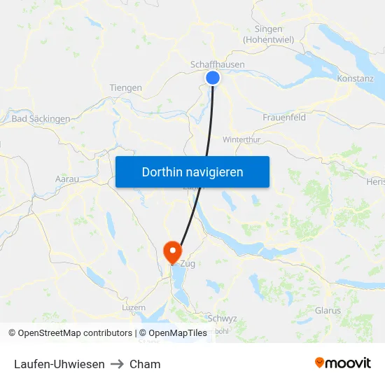 Laufen-Uhwiesen to Cham map