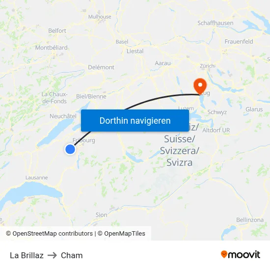 La Brillaz to Cham map