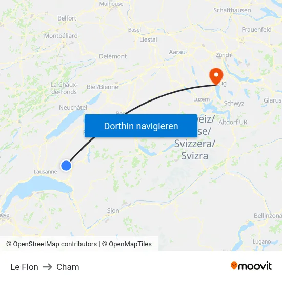 Le Flon to Cham map