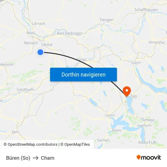 Büren (So) to Cham map