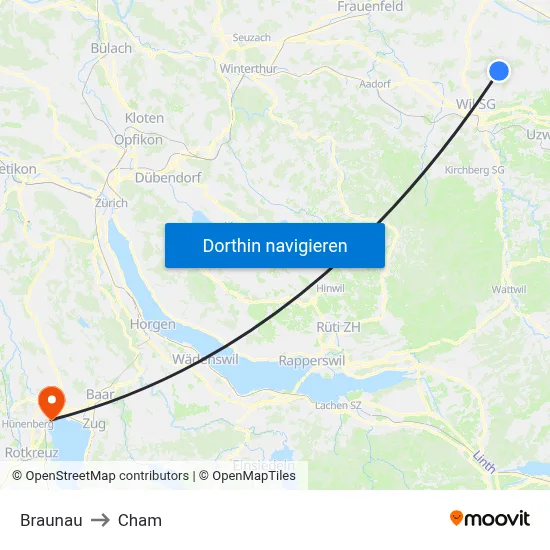 Braunau to Cham map